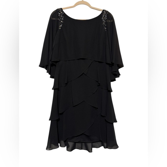 SLNY Dresses & Skirts - SLNY Black Beaded Chiffon Sheer Formal‎ LBD Dress Size 6  Gothic MOTB Funeral